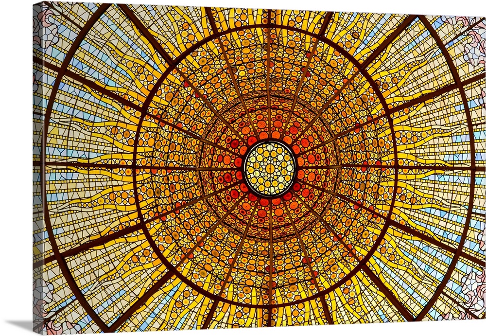 Stained-glass skylight, Palace of Catalan Music concert hall, Barcelona, Catalonia, Spain. Catalonia, Barcelona, Spain.