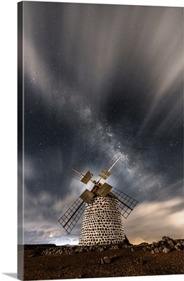 Starry Sky Above The Stone Windmill, La Oliva, Fuerteventura, Canary Islands, Spain