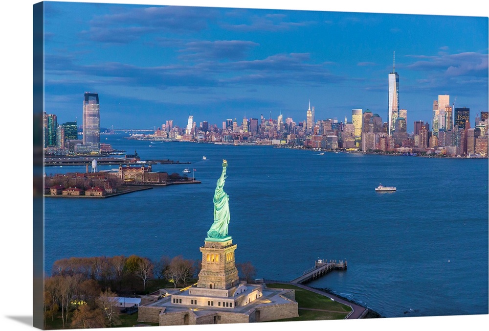 Statue of Liberty Jersey City and Lower Manhattan, New York City, New York, USA.
