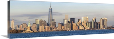 Statue of Liberty, One World Trade Center and Downtown Manhattan, New York