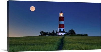 Strawberry Moon Over Happisburgh Lighthouse, Norfolk, England