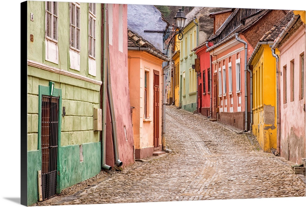 Streets of the medieval town Sighisoara, Transylvania, Romania.