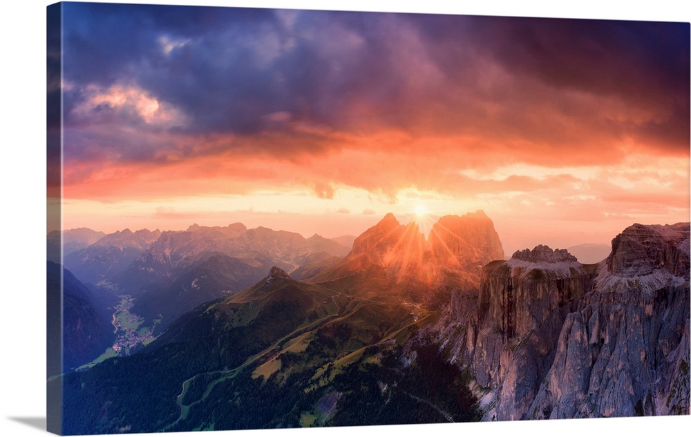 Stunning Sunset On Sassolungo Group, Fassa Valley, Trentino, Dolomites, Italy, Europe.