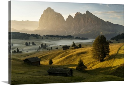 Summer Sunrise At The Alpe Di Siusi (Seiser Alm) In The Dolomites, Italy