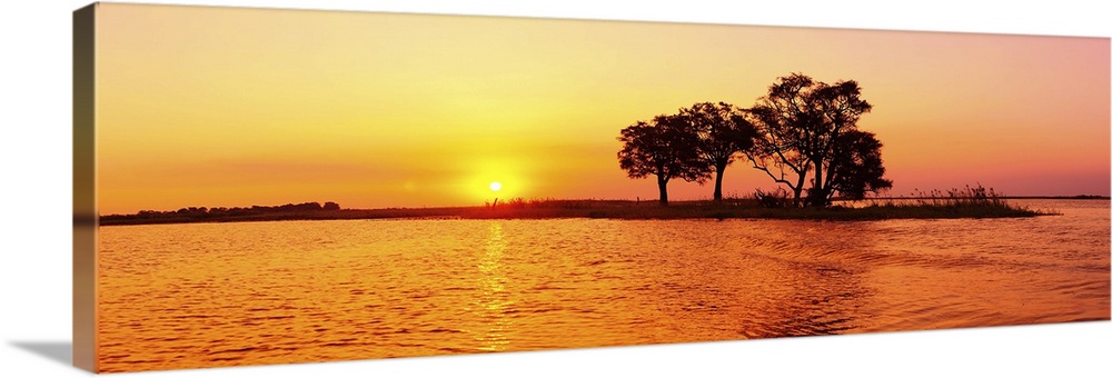 Sunset and Island, Chobe River near Kasane,Africa, Botswana, Chobe National Park