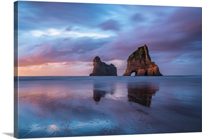 Sunset Clouds Above Archway Islands, Wharariki Beach, Puponga, South Island, New Zealand