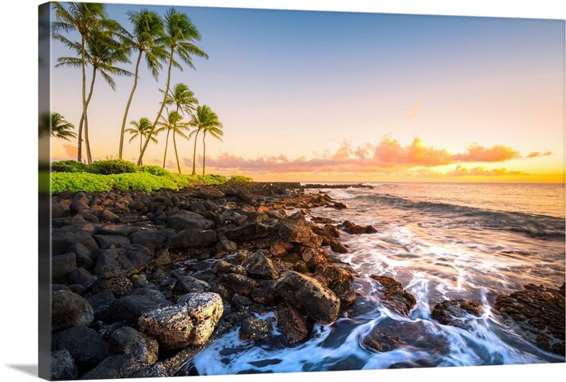 Sunset In Poipu Beach Park, Kauai Island, Hawaii, USA Wall Art, Canvas ...