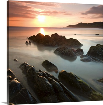 Sunset on Barricane Beach, Woolacombe, Devon, England