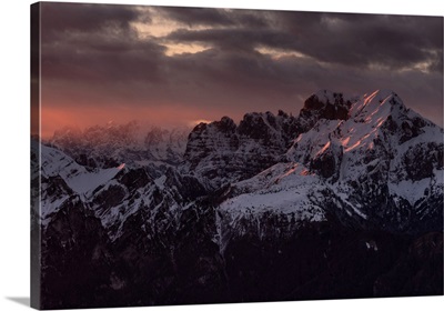 Sunset On The Top Of Dolada Mount, In Alpago Mountain Range, Italy