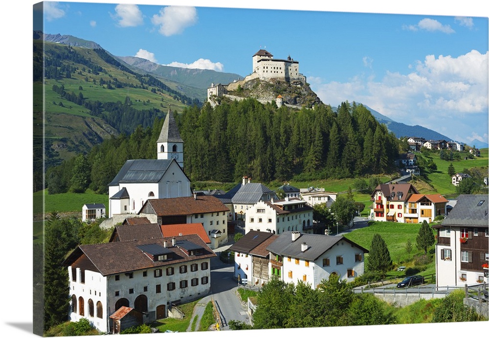 Europe, Switzerland, Graubunden, Engadine, Scuol Tarasp, Scuol castle, (Schloss Tarasp).
