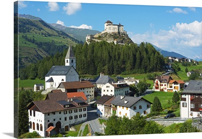 Switzerland, Graubunden, Engadine, Scuol Tarasp, Scuol castle