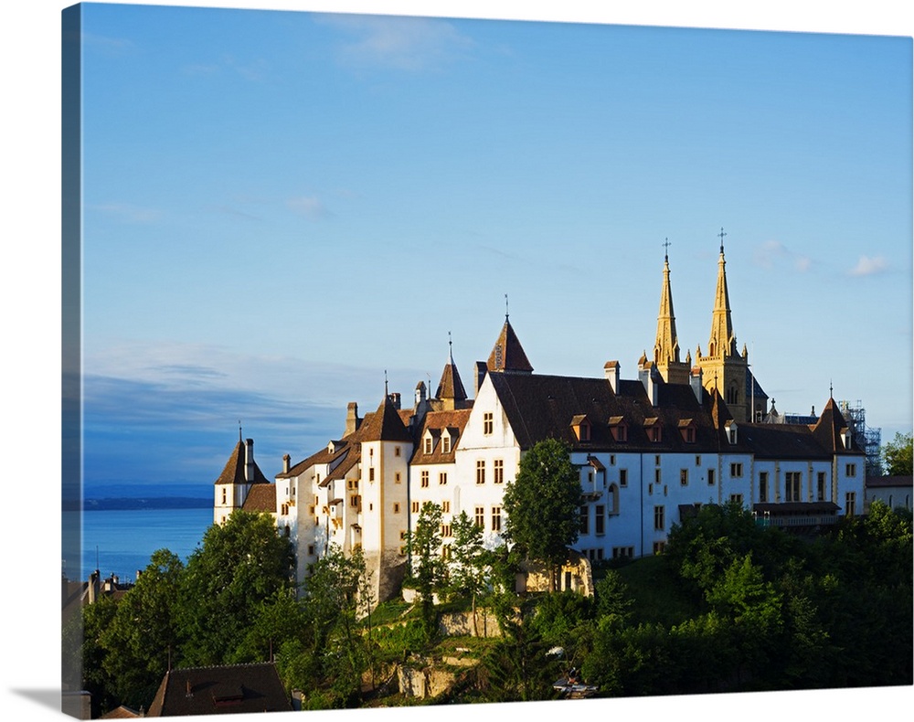 Europe, Switzerland, Neuchatel, 15th century chateau and cathedral.