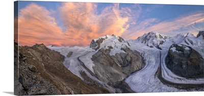 Switzerland, Valais, Gorner Glacier And Monte Rosa On Gornergrat Near Zermatt