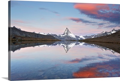 Switzerland, Valais, Matterhorn, Morning Light and reflection at Stellisee Lake