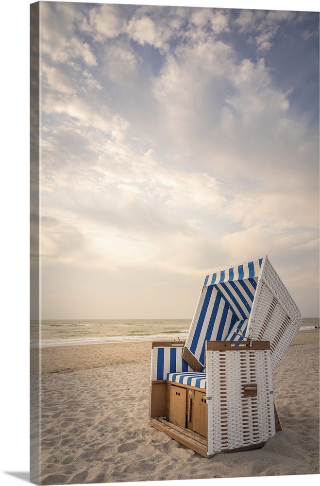 Sylt beach chair in the soft evening light, Kampen, Sylt, Schleswig-Holstein, Germany.