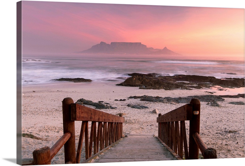 View of Table Mountain from Bloubergstrand at sunset, Cape Town, Western Cape, South Africa