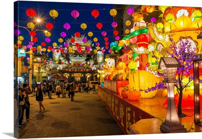 Taiwan, Taipei, Songshan District, Street Decorations Outside Ciyou Temple