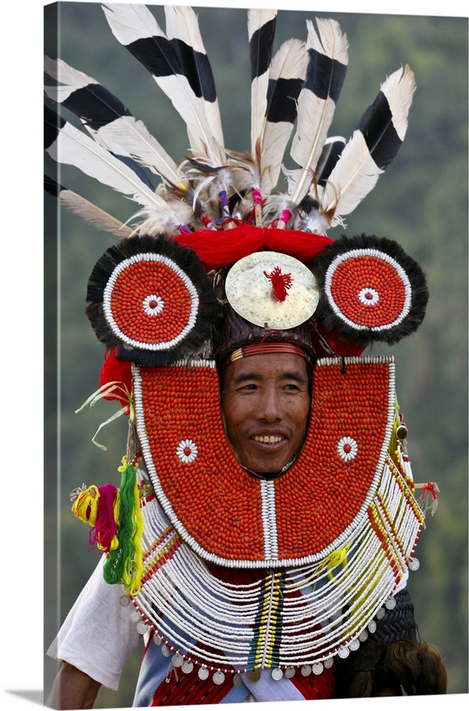 Myanmar, Burma, Naga Hills. A Tangkhul Naga in his ceremonial finery celebrating the Naga New Year Festival (Kaing Bi) in ...