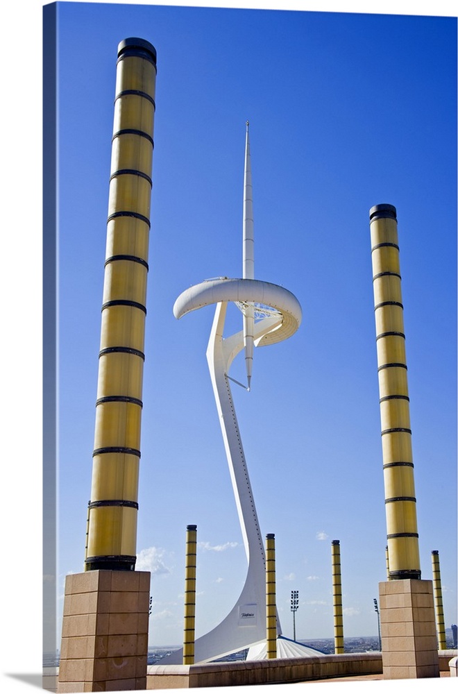 Telecommunications tower by architect Santiago Calatrava, Montjuic, Barcelona. Catalonia, Spain.