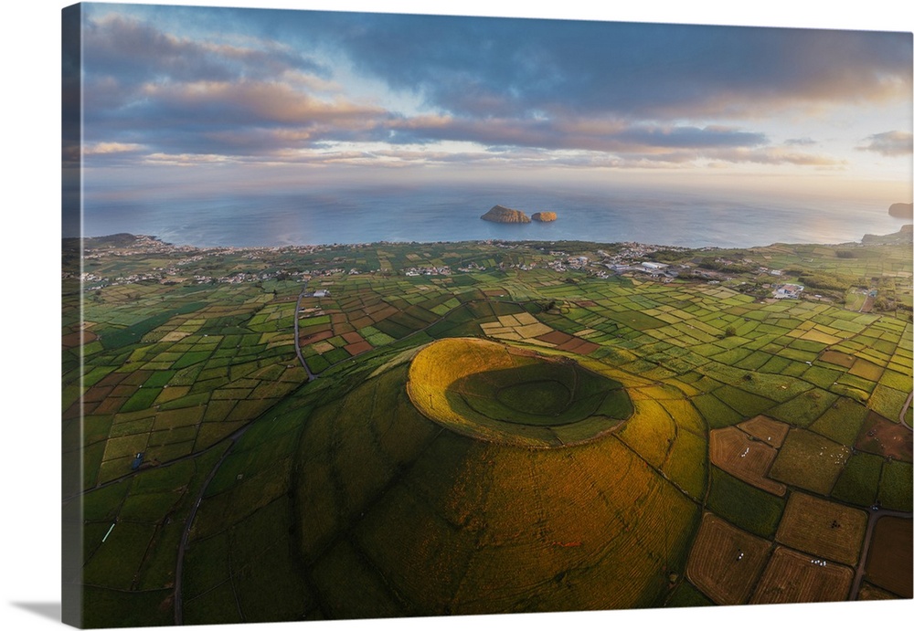 Terceira island, Azores, Portugal, Craters and pasture fields.