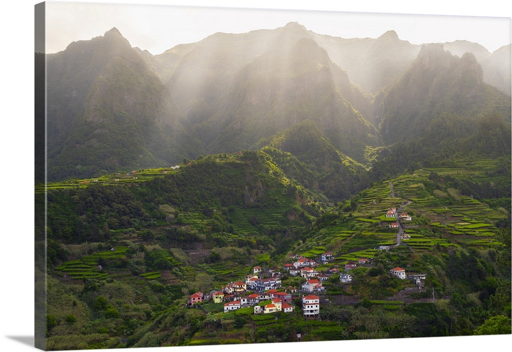 Terracing and mountains at Sao Vicente during sunrise, Madeira, Portugal