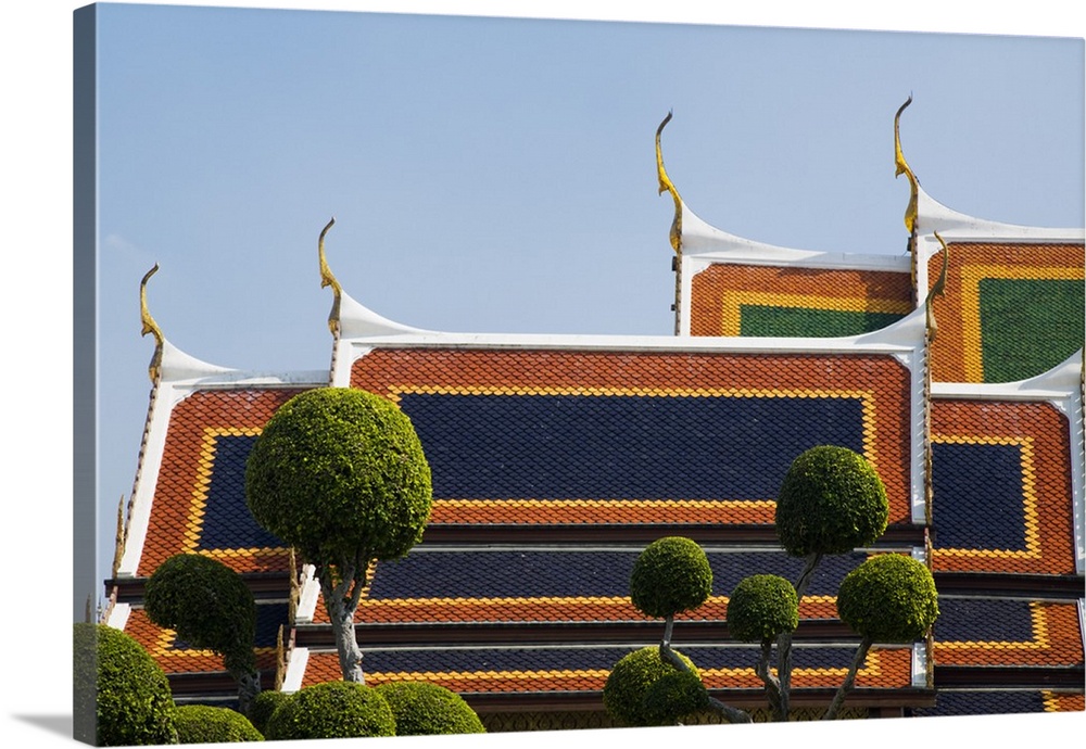 Thailand, Bangkok. Temple roof detail at Wat Phra Kaew (Temple of the Emerald Buddha).