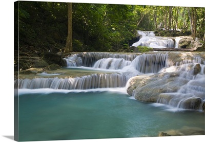 Thailand, Kanchanaburi, Kanchanaburi, Erawan falls in the Erawan National Park