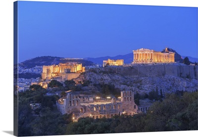 The Acropolis Illuminated By Floodlight, Athens, Greece