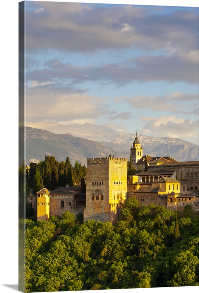 The dramatic Alhambra Palace illuminated by warm afternoon light, Granada, Granada Province, Andalucia, Spain