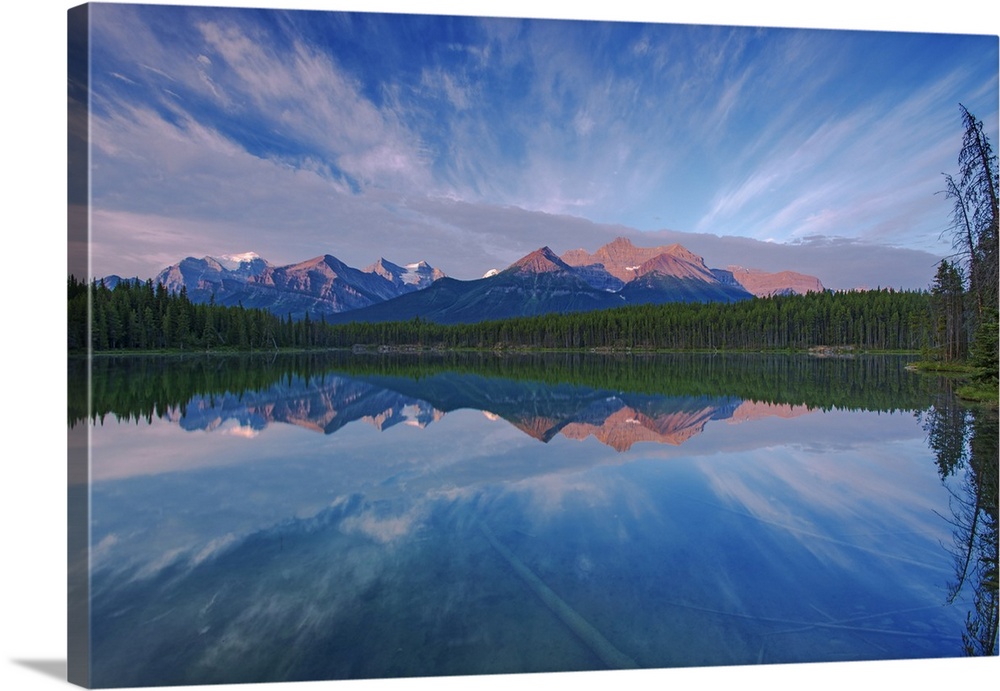 The Bow Range Reflected In Herbert Lake At Dawn, Banff National Park, Alberta, Canada