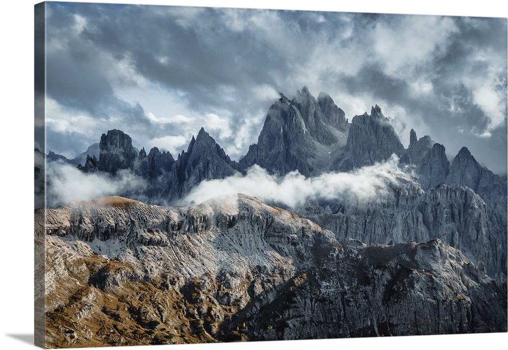 The Cadini di Misurina group, evening of sun and clouds, Dolomites, Auronzo di Cadore, Belluno, Veneto, Italy