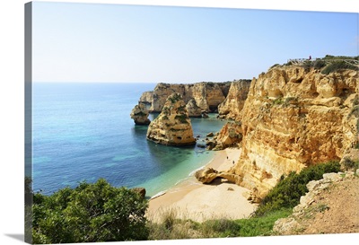 The coastal rock formations at Marinha beach. Algarve, Portugal
