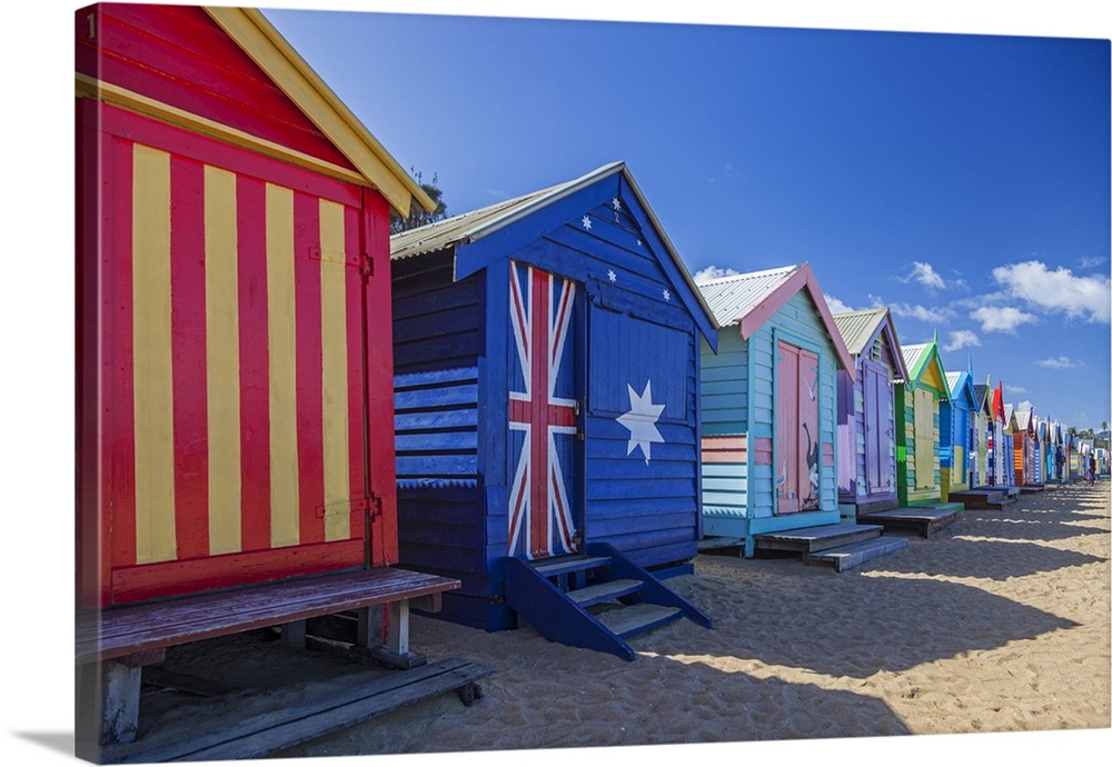 The colourful Brighton Bathing Boxes located on Middle Brighton Beach, Brighton, Melbourne, Victoria, Australia.