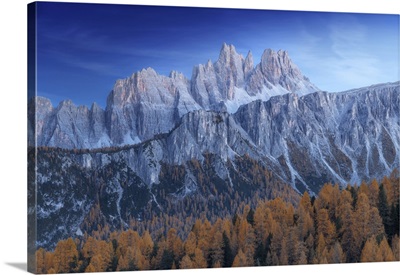 The Croda Da Lago And Lastoi De Formin Mountains At Twilight, Dolomites, Italy
