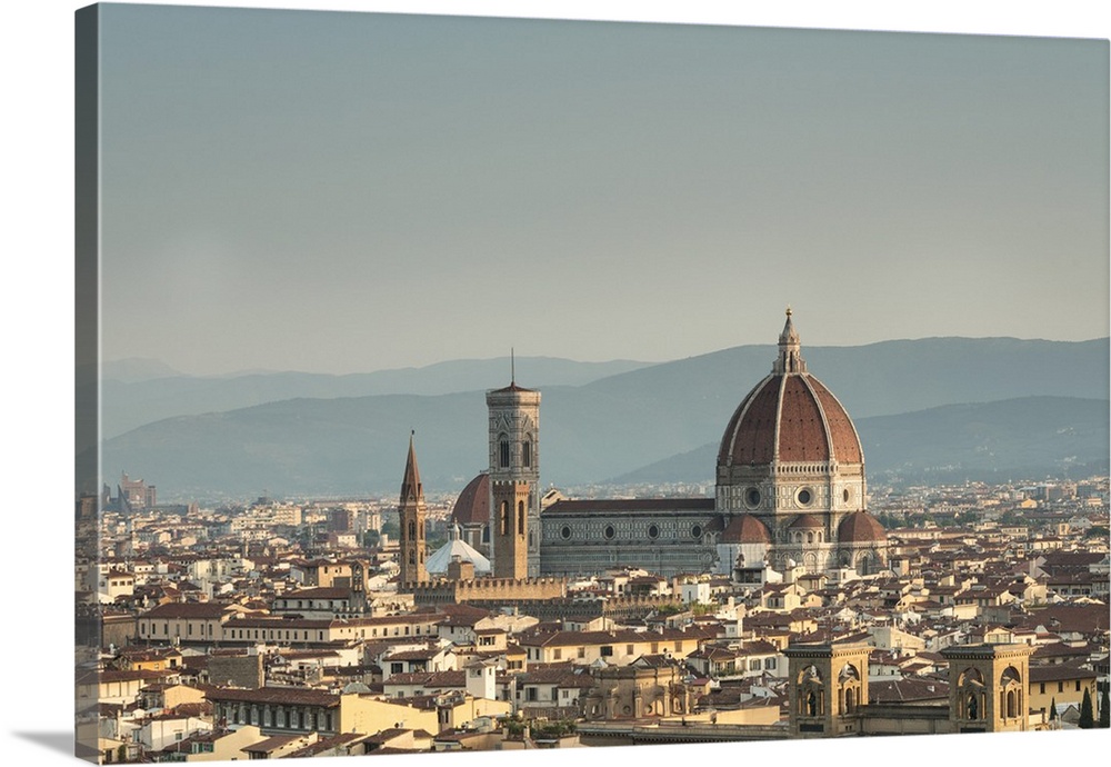 View of the Duomo with Brunelleschi Dome and Basilica di Santa Croce from Piazzale Michelangelo, Florence,Tuscany, Italy.