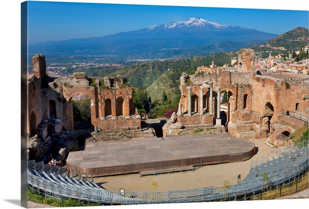 The Greek theatre and Mount Etna, Taormina, Sicily, Italy Wall Art