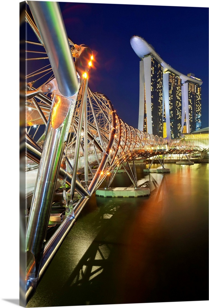 The Helix Bridge and Marina Bay Sands, Marina Bay, Singapore, South East Asia