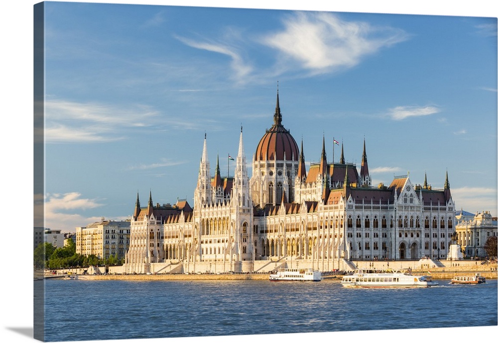 Hungary, Central Hungary, Budapest. The Hungarian Parliament Building on the Danube River.