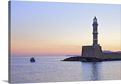 The Lighthouse and Fishing Boat in The Venetian Harbour at Sunrise