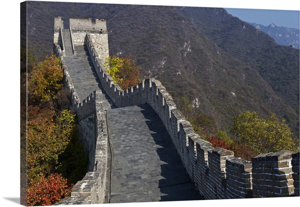 The Mutianyu section of the Great Wall of China looking towards Tower 16 from Tower 15, Jiojiehe, Beijing, China.
