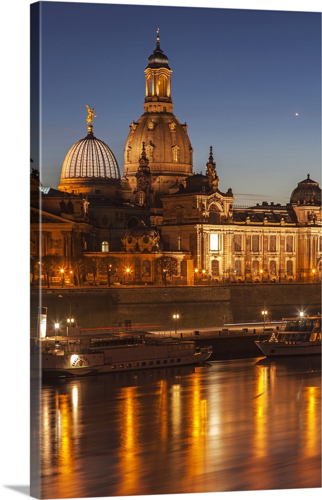 The panorama of Dresden in Saxony with the River Elbe in the foreground.