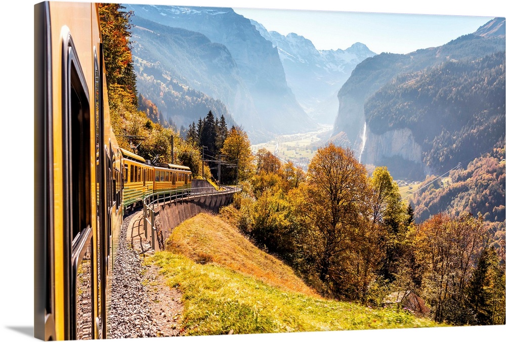 The Railway From Lauterbrunnen To Wengen, Wengen, Canton Of Bern, Switzerland, Europe.