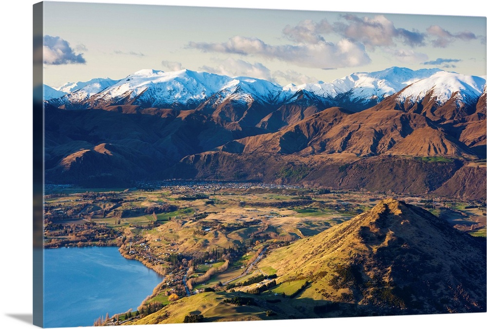 View from The Remarkables ski field towards Arrowtown, Queenstown, Central Otago, South Island, New Zealand