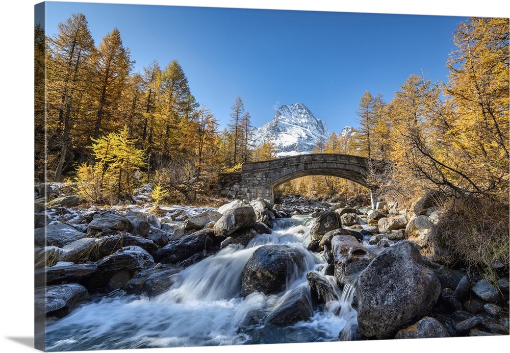 The river Cairasca and Monte Leone in the background during autumn, Alpe Veglia, Val Cairasca valley, Divedro valley, Osso...