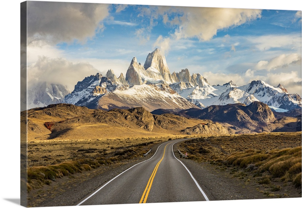 The road to El Chalten with Fitz Roy in the background, Santa Cruz, Argentina