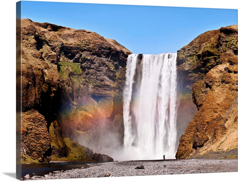 The Skogafoss, one of the biggest waterfalls in the country with a width of 25 meters and a drop of 60 m, Iceland