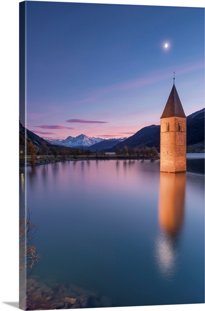 The Submerged Bell Tower Of Curon Venosta, Province Of Bolzano, Alto Adige District, Italy