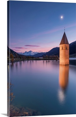 The Submerged Bell Tower Of Curon Venosta, Province Of Bolzano, Italy