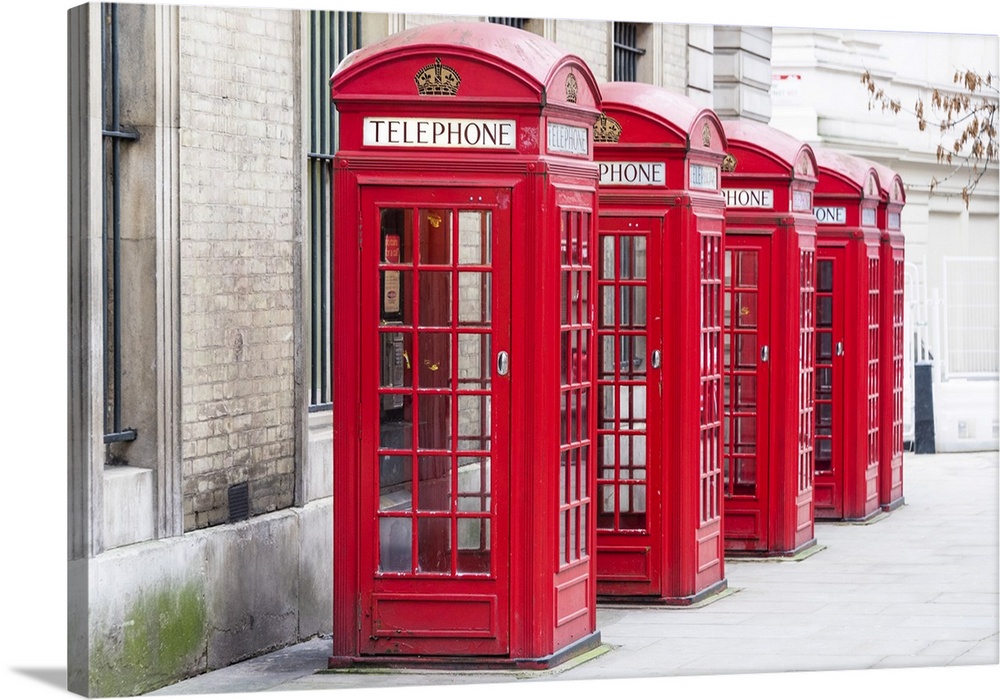 The traditional British red telephone boxes, Covent Garden, London, England.