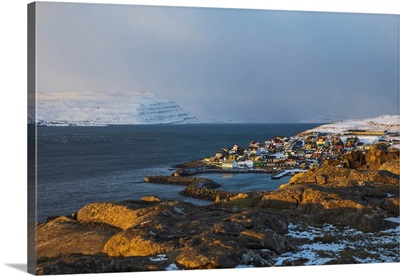 The Village Of Nolsoy Covered By Snow, Nolsoy, Faroe Islands